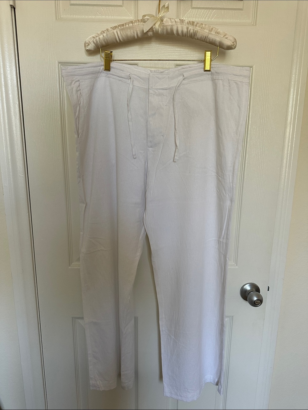 Men's White Drawstring Linen Pants